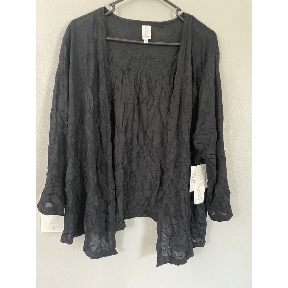 Jones New York Black Open Front Cardigan NWT 2X Career Crinkle Pleating Travel